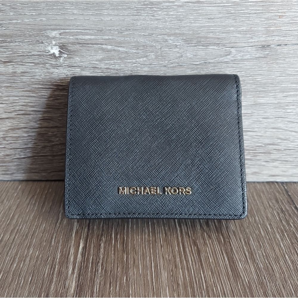 Michael Kors Black Saffiano Leather Wallet with Gold Logo